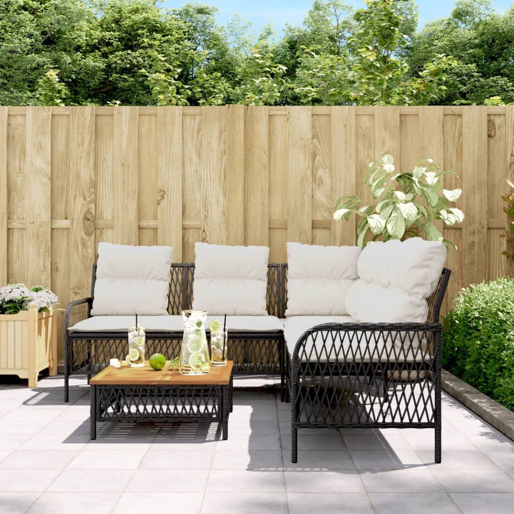 vidaXL 2-tlg. Garten-Sofagarnitur mit Auflagen Schwarz Poly Rattan