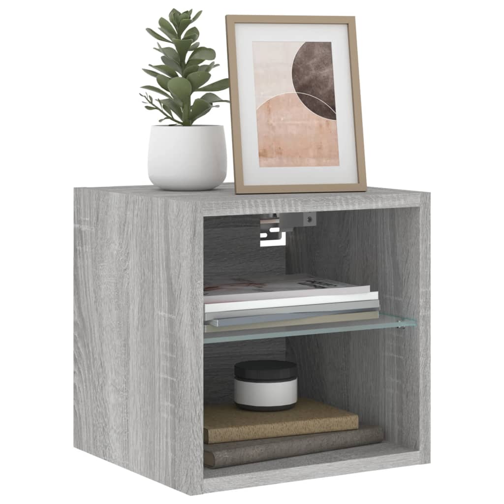 vidaXL TV-Wandschrank mit LED-Leuchten Grau Sonoma 30x28,5x30 cm