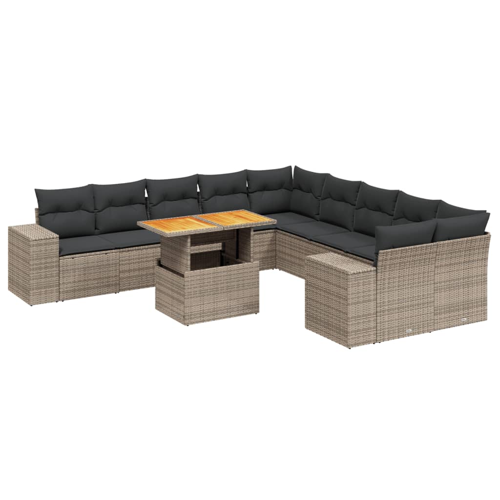 vidaXL 11-tlg. Garten-Sofagarnitur mit Kissen Grau Poly Rattan