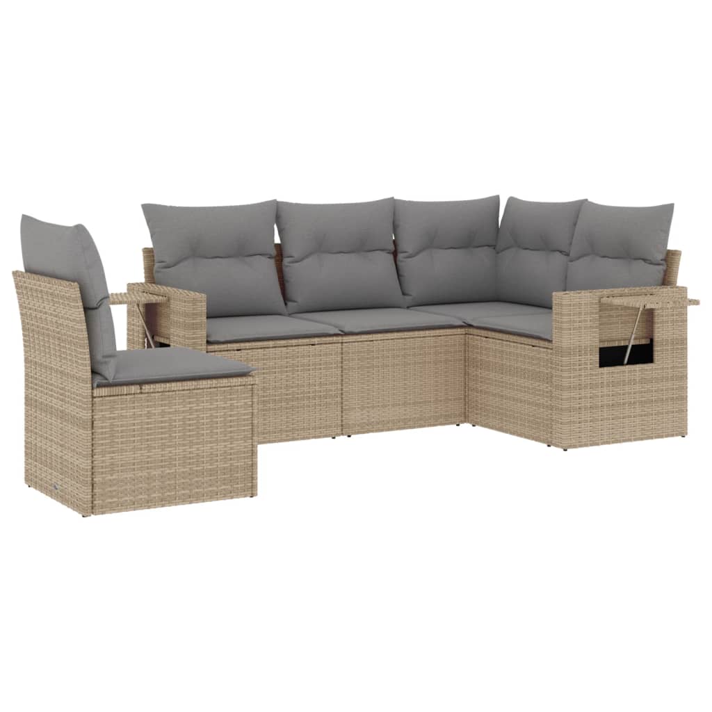 vidaXL 5-tlg. Garten-Sofagarnitur mit Kissen Beige Poly Rattan