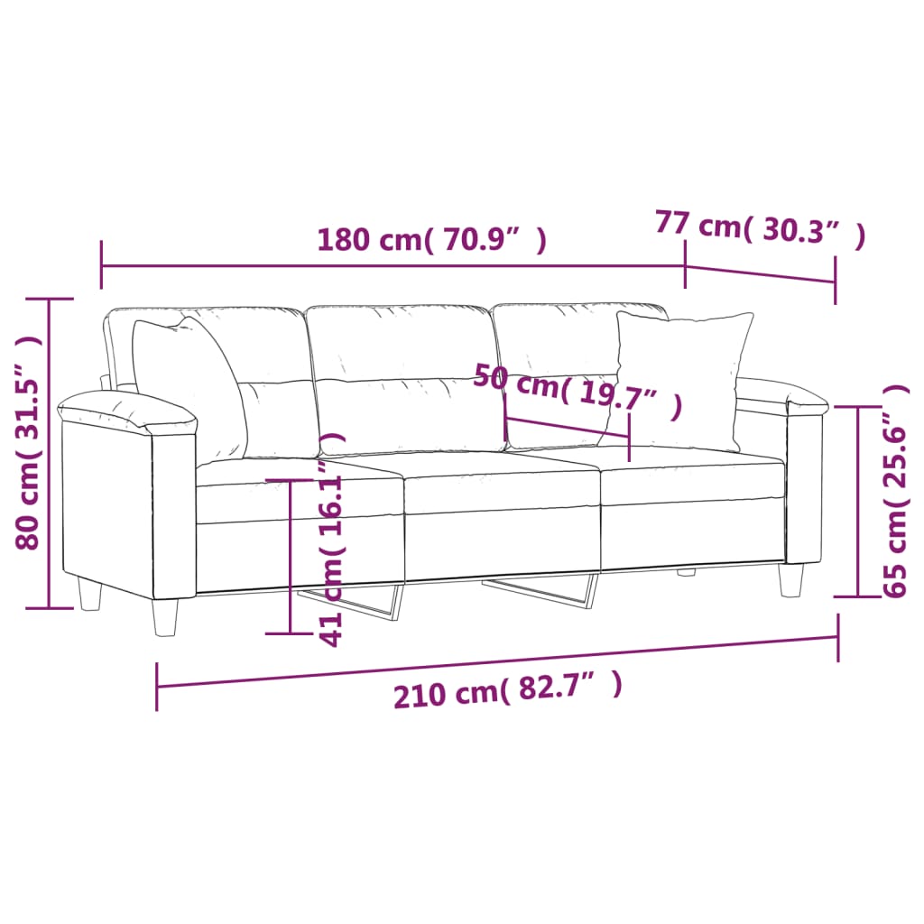 vidaXL 3-Sitzer-Sofa mit Kissen Taupe 180 cm Mikrofasergewebe