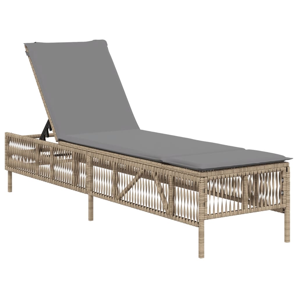 vidaXL Sonnenliegen mit Auflagen 2 Stk. Beige Poly Rattan