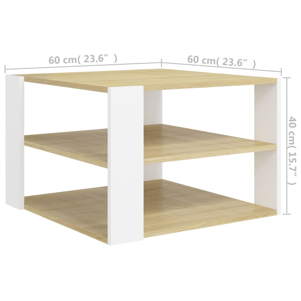 vidaXL Couchtisch Sonoma-Eiche Weiß 60x60x40 cm Holzwerkstoff