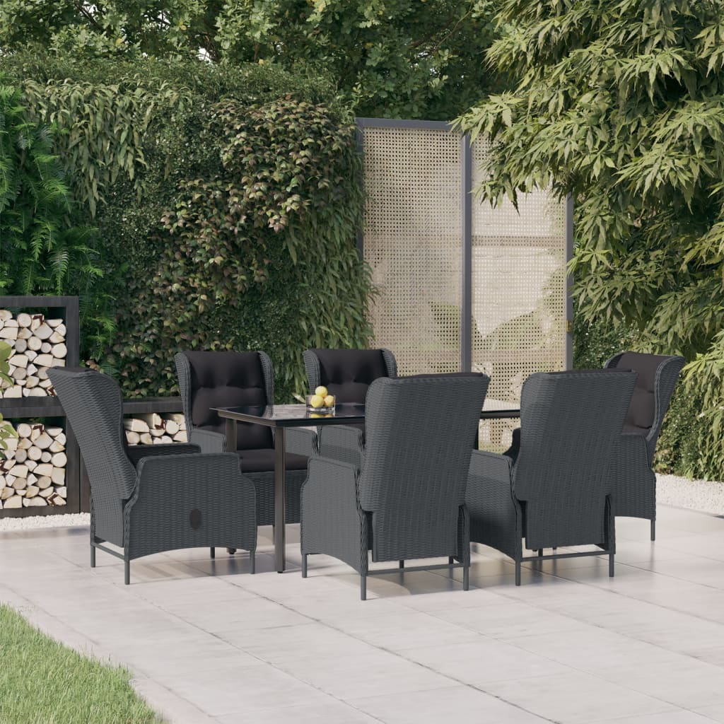 vidaXL 7-tlg. Garten-Essgruppe Dunkelgrau Poly Rattan