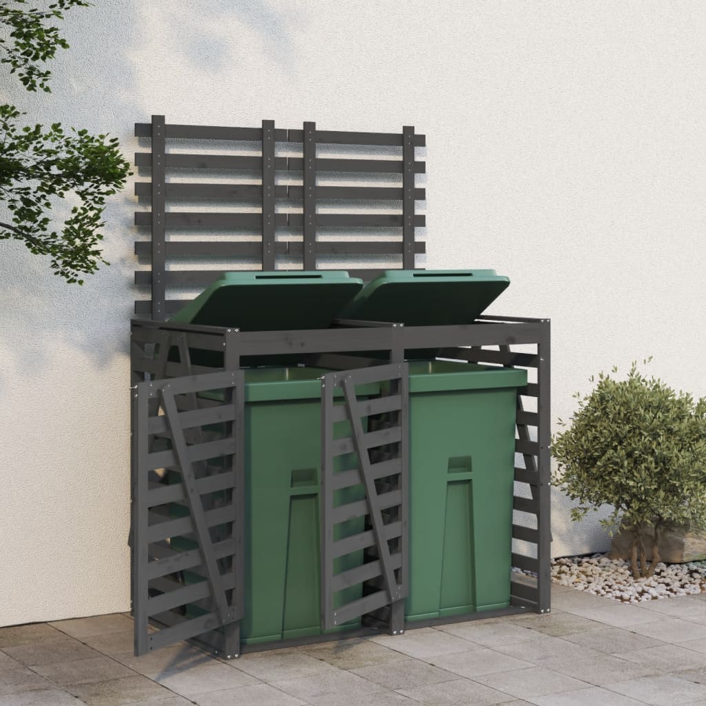 vidaXL Mülltonnenbox für 2 Tonnen Grau Massivholz Kiefer