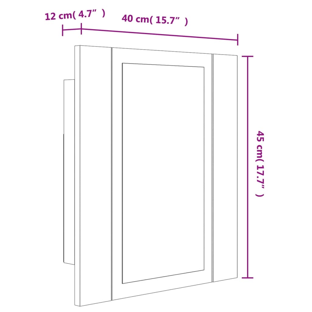 vidaXL LED-Spiegelschrank Grau Sonoma 40x12x45 cm Holzwerkstoff