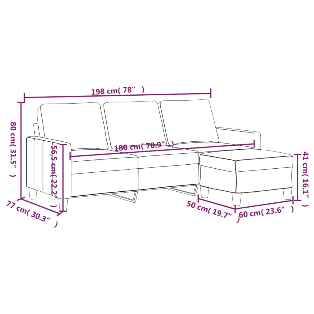 vidaXL 3-Sitzer-Sofa mit Hocker Cappuccino-Braun 180 cm Kunstleder