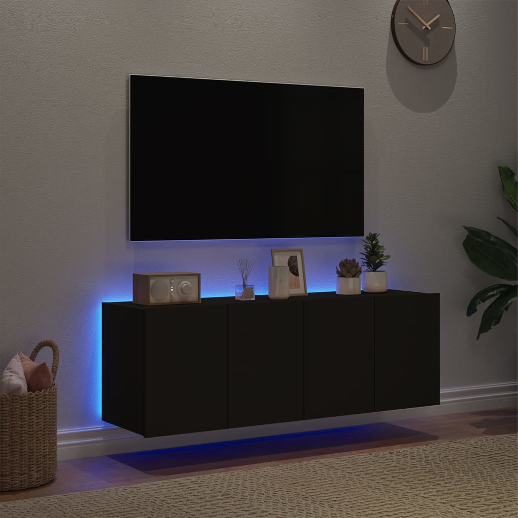 vidaXL TV-Wandschränke mit LED-Leuchten 2 Stk. Schwarz 60x35x41 cm