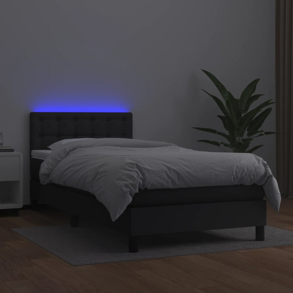 vidaXL Boxspringbett mit Matratze & LED Schwarz 90x200 cm Kunstleder