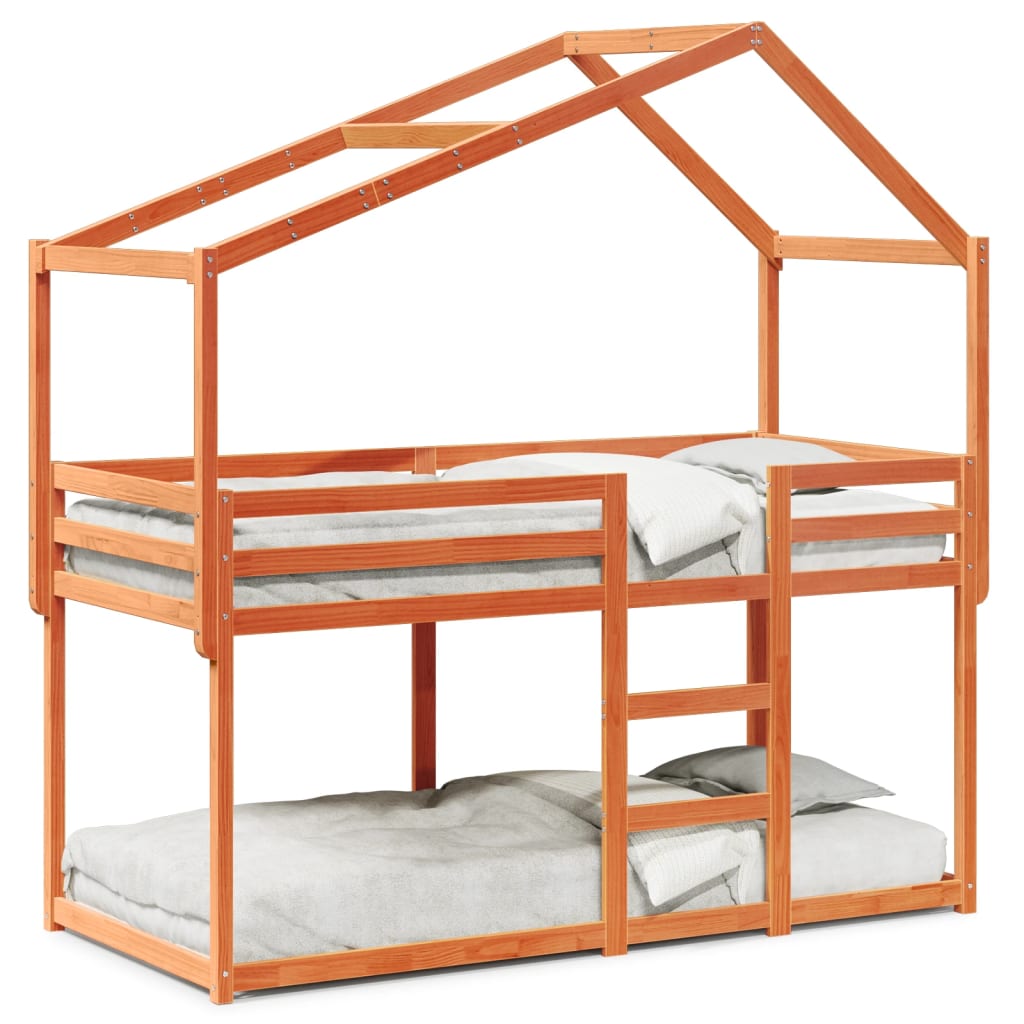 vidaXL Etagenbett mit Dach Wachsbraun 90x190 cm Massivholz Kiefer