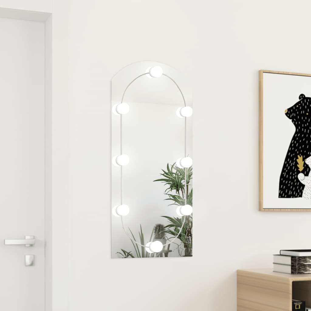 vidaXL Spiegel mit LED-Leuchten 90x45 cm Glas Bogenförmig