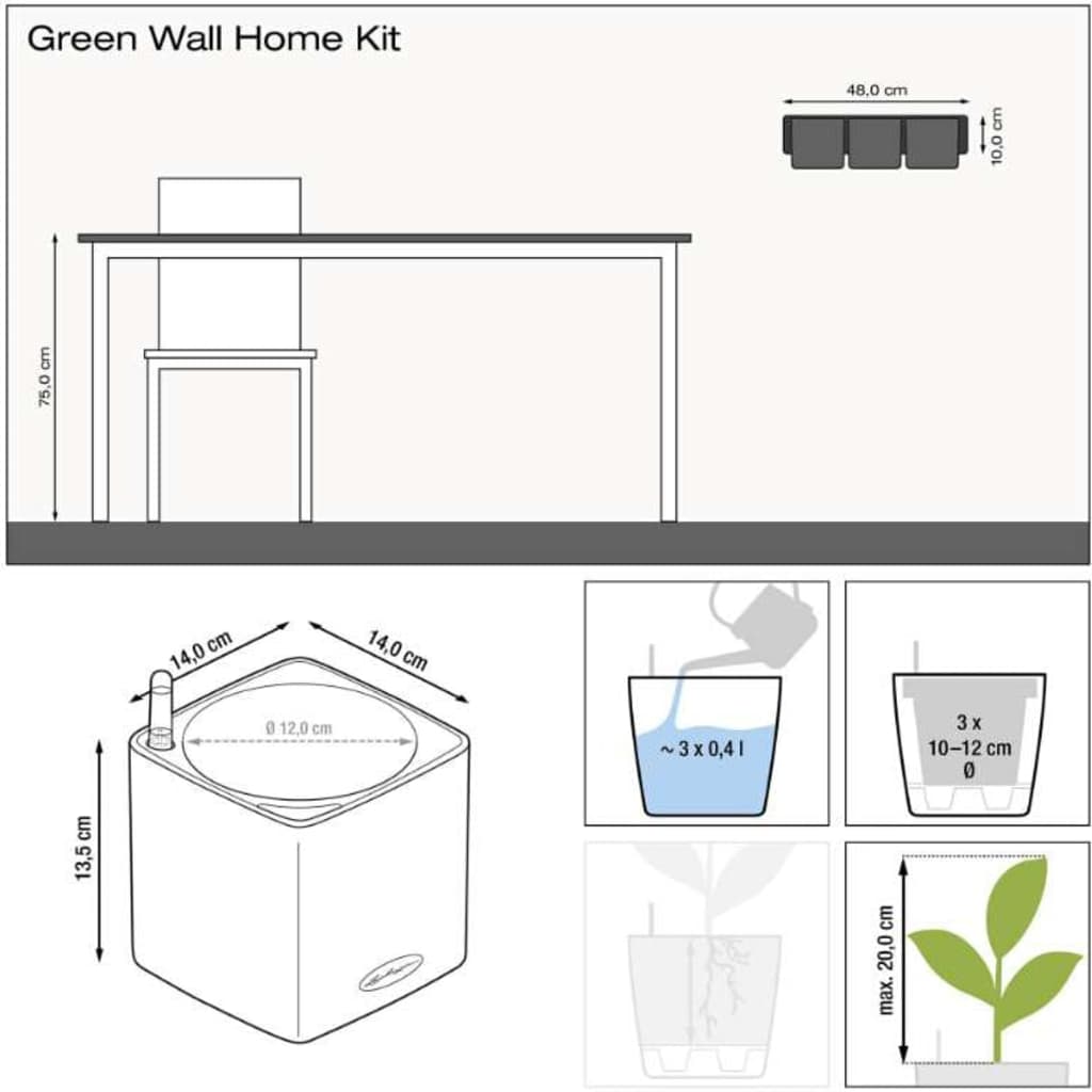LECHUZA Pflanzgefäße 3 Stk. Green Wall Home Kit Glänzender Anthrazit