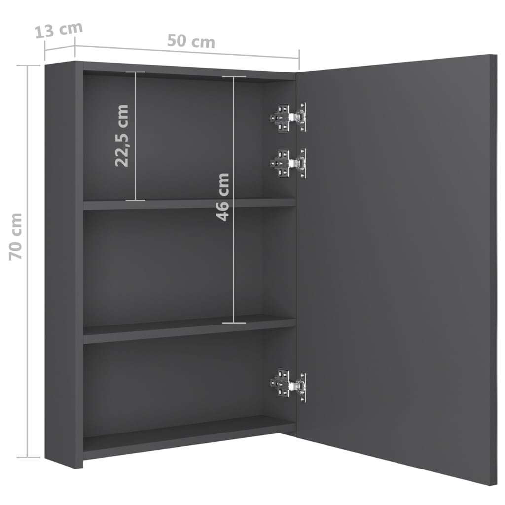 vidaXL LED-Bad-Spiegelschrank Grau 50x13x70 cm