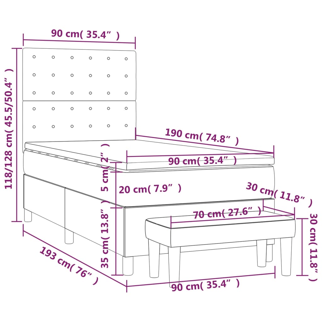 vidaXL Boxspringbett mit Matratze Rosa 90x190 cm Samt