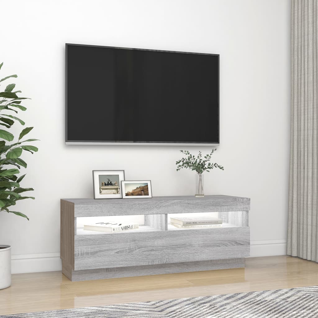 vidaXL TV-Schrank mit LED-Leuchten Grau Sonoma 100x35x40 cm