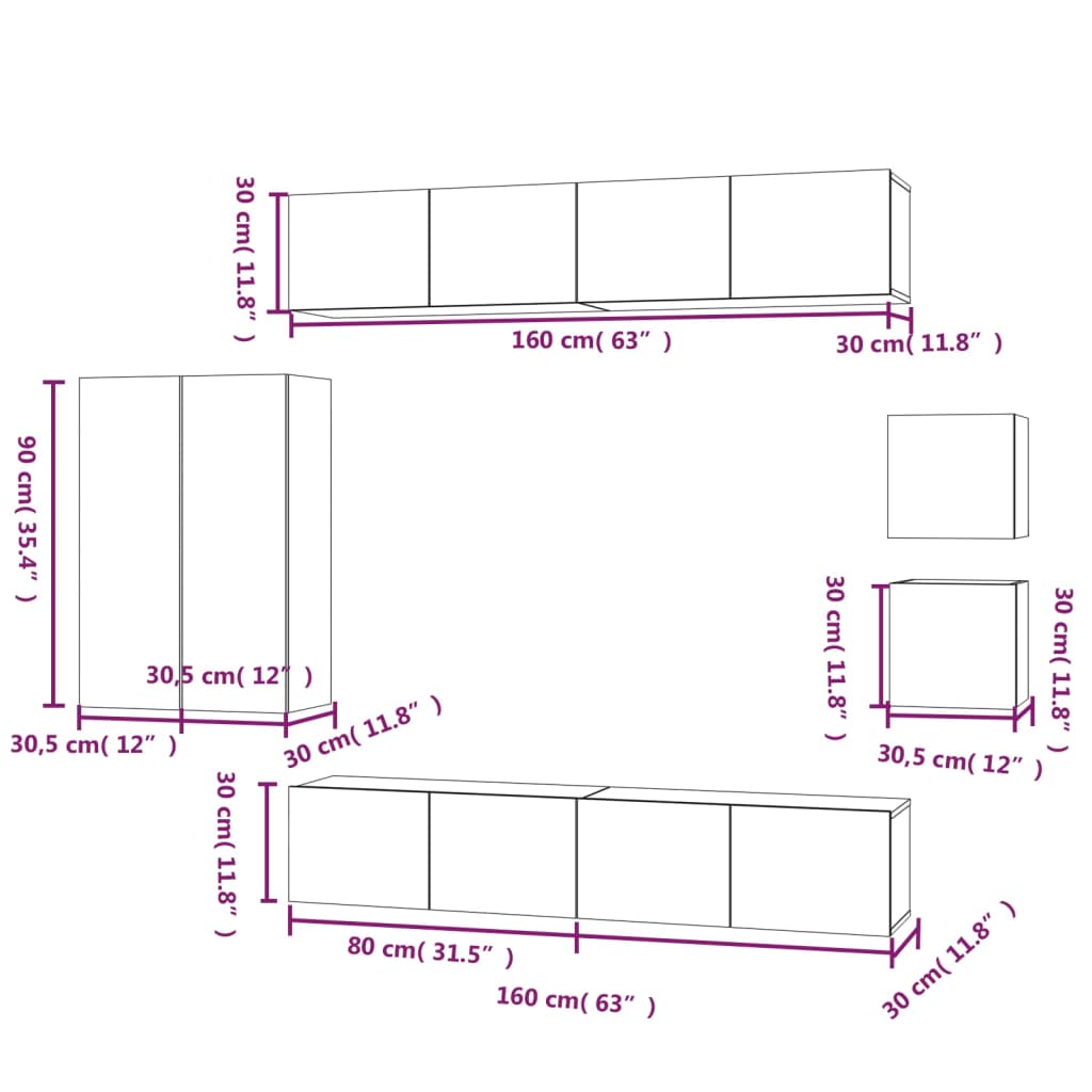 vidaXL 8-tlg. TV-Schrank-Set Hochglanz-Weiß Holzwerkstoff