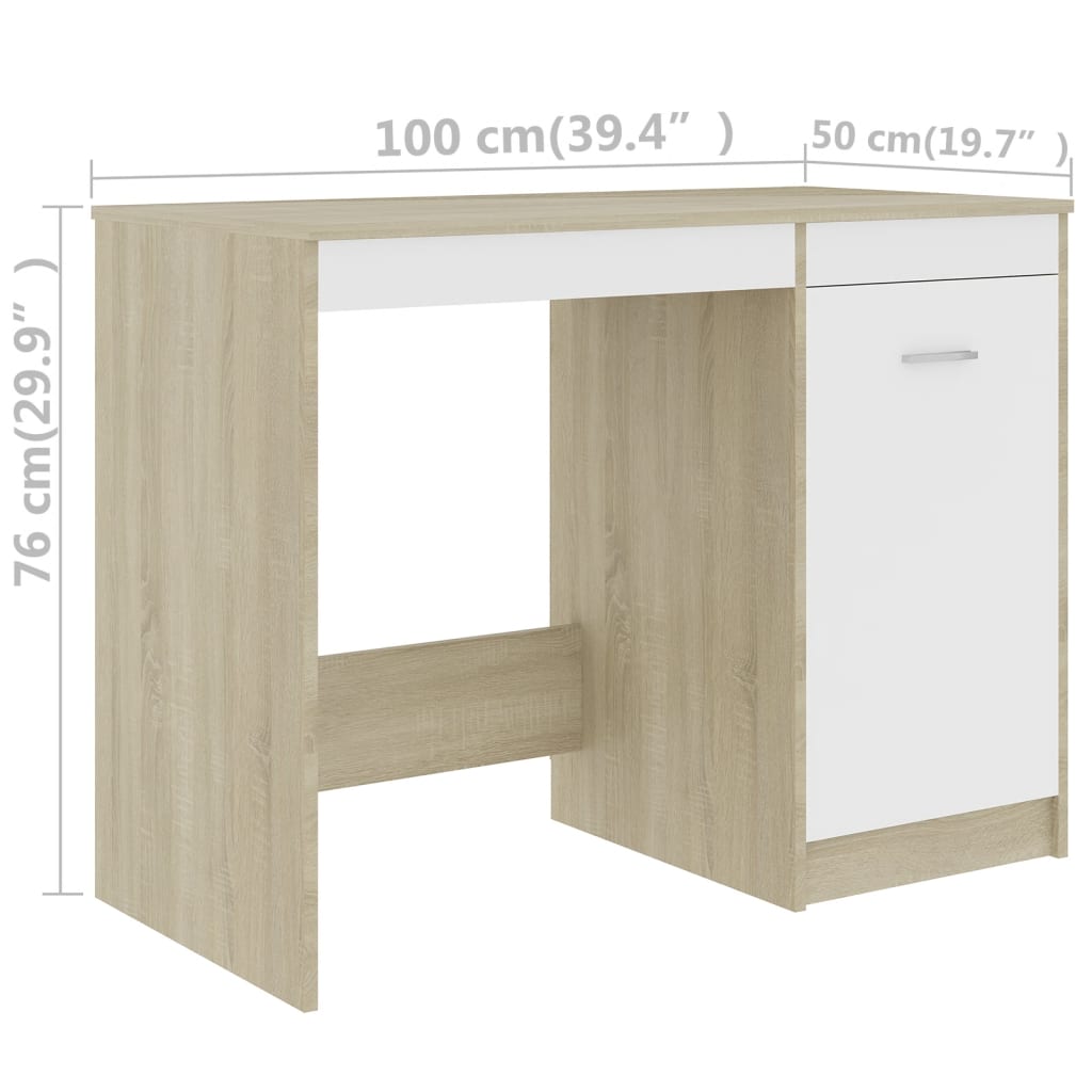 vidaXL Schreibtisch Weiß Sonoma-Eiche 100x50x76 cm Holzwerkstoff