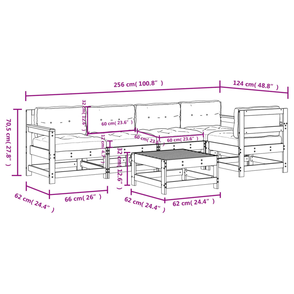 vidaXL 6-tlg. Garten-Lounge-Set mit Kissen Weiß Massivholz