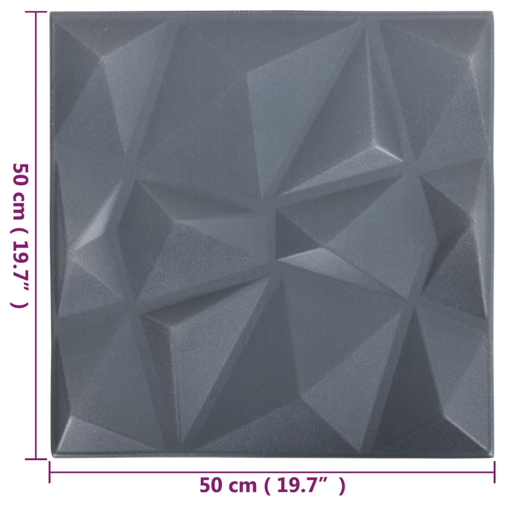 vidaXL 3D-Wandpaneele 12 Stk. 50x50 cm Diamant Grau 3 m²