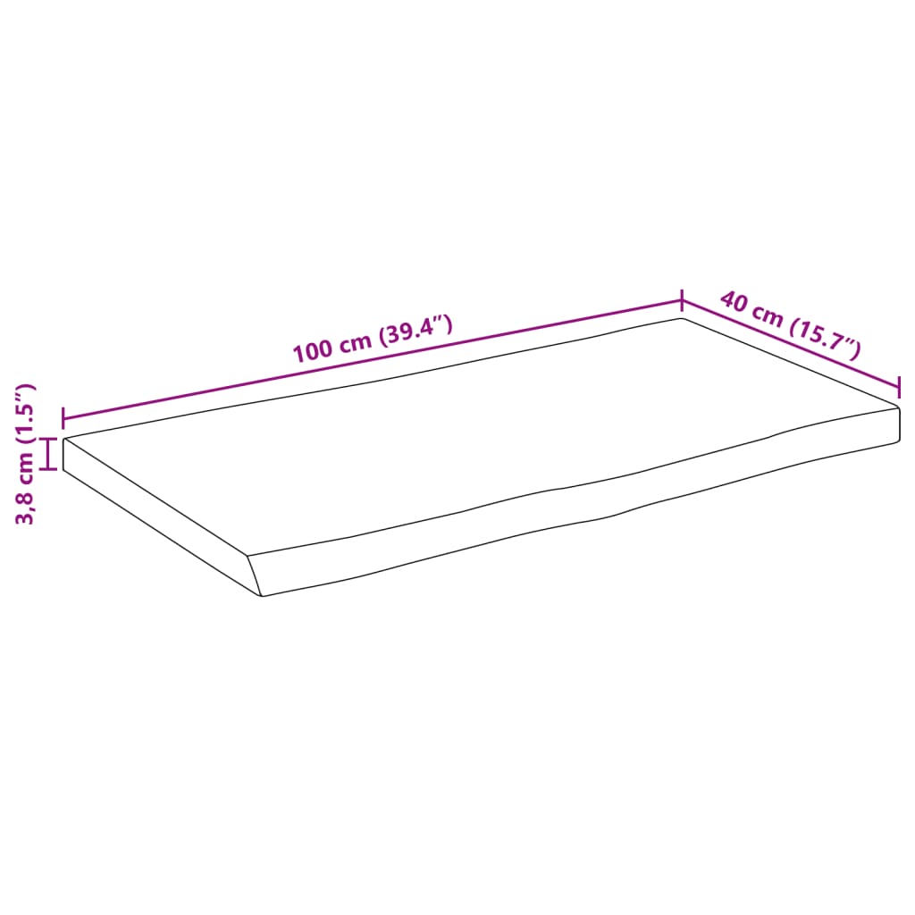 vidaXL Tischplatte mit Baumkante 100x40x3,8 cm Raues Mango Massivholz