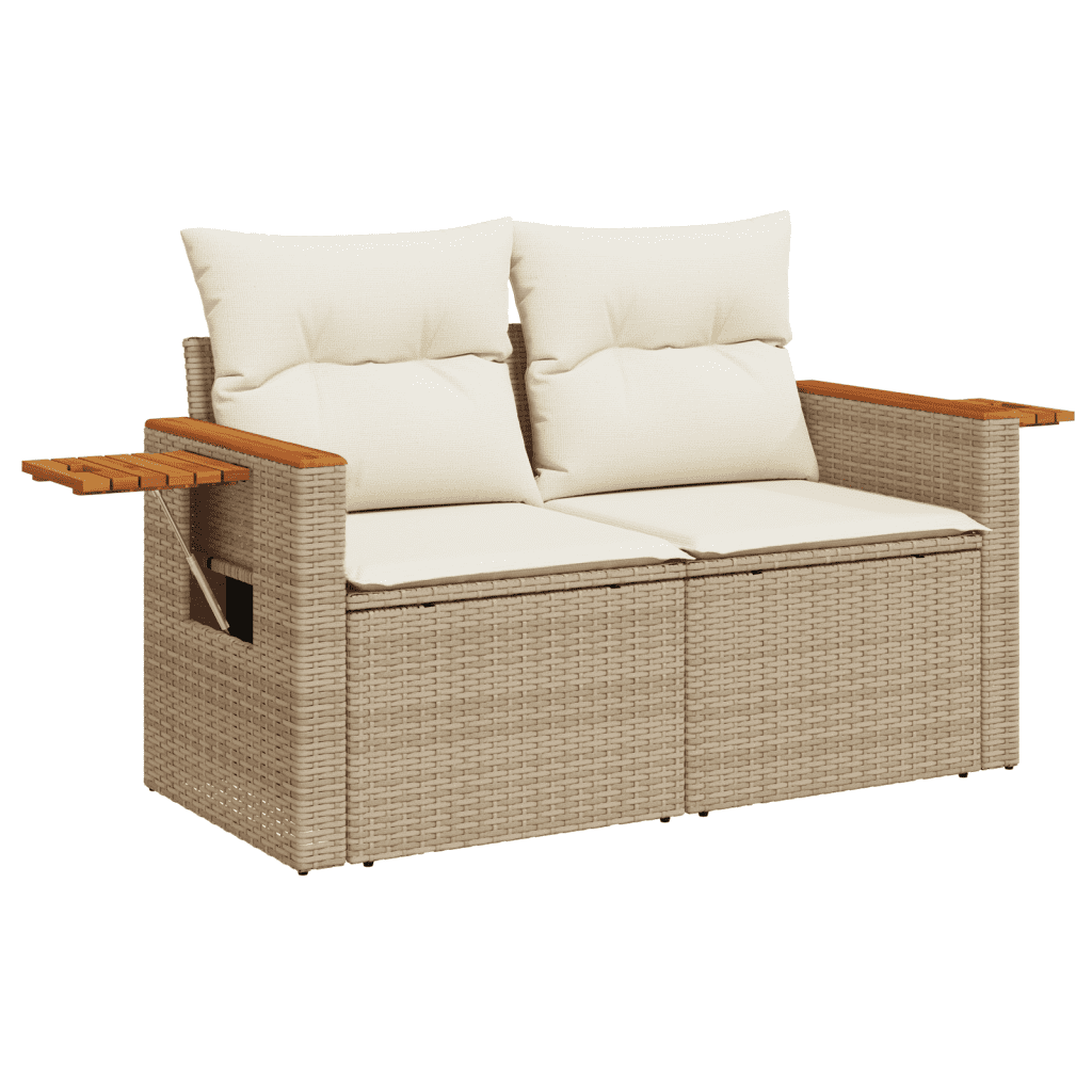 vidaXL 9-tlg. Garten-Sofagarnitur mit Kissen Beige Poly Rattan