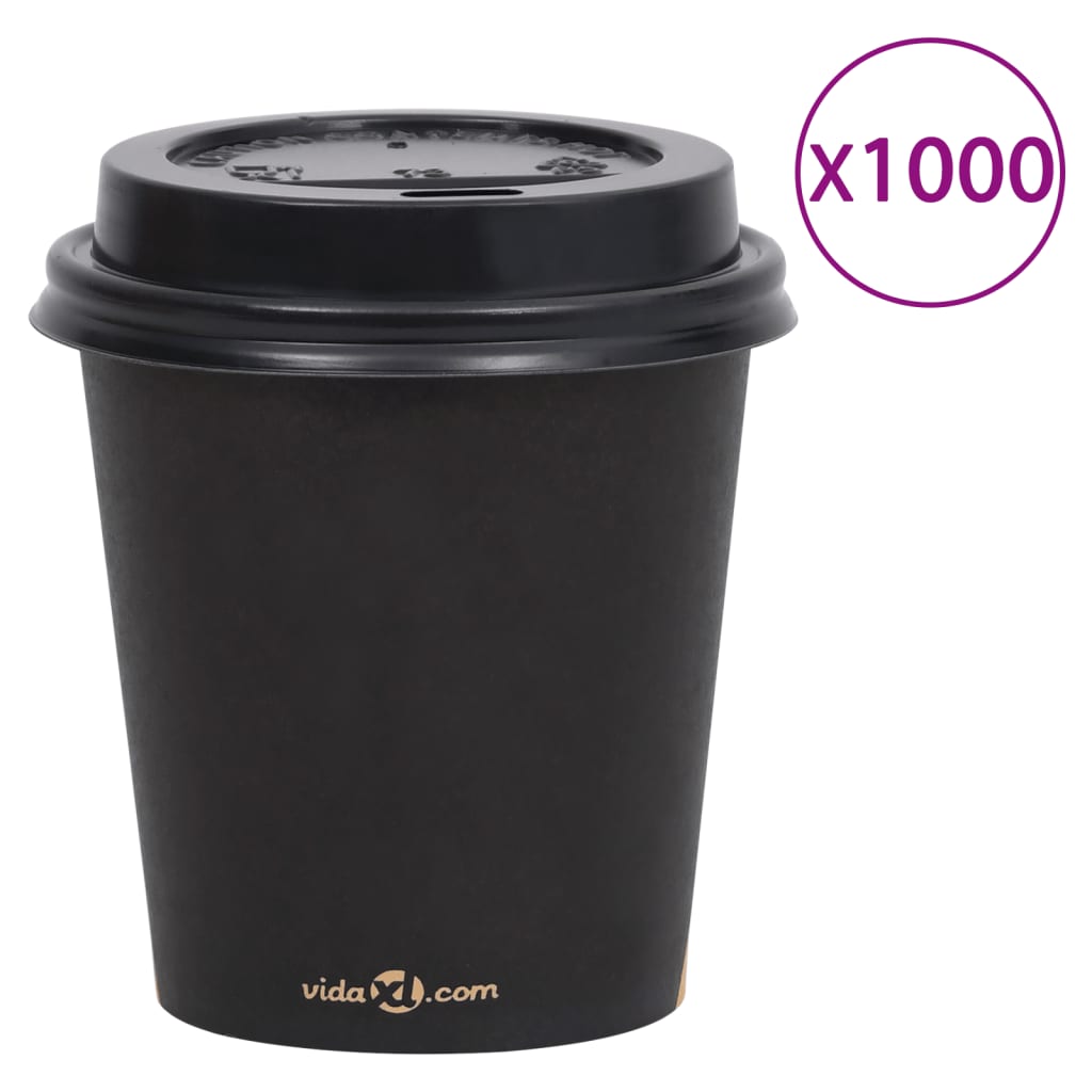 vidaXL Kaffee-Pappbecher mit Deckel 1000 Stk. 200 ml Schwarz
