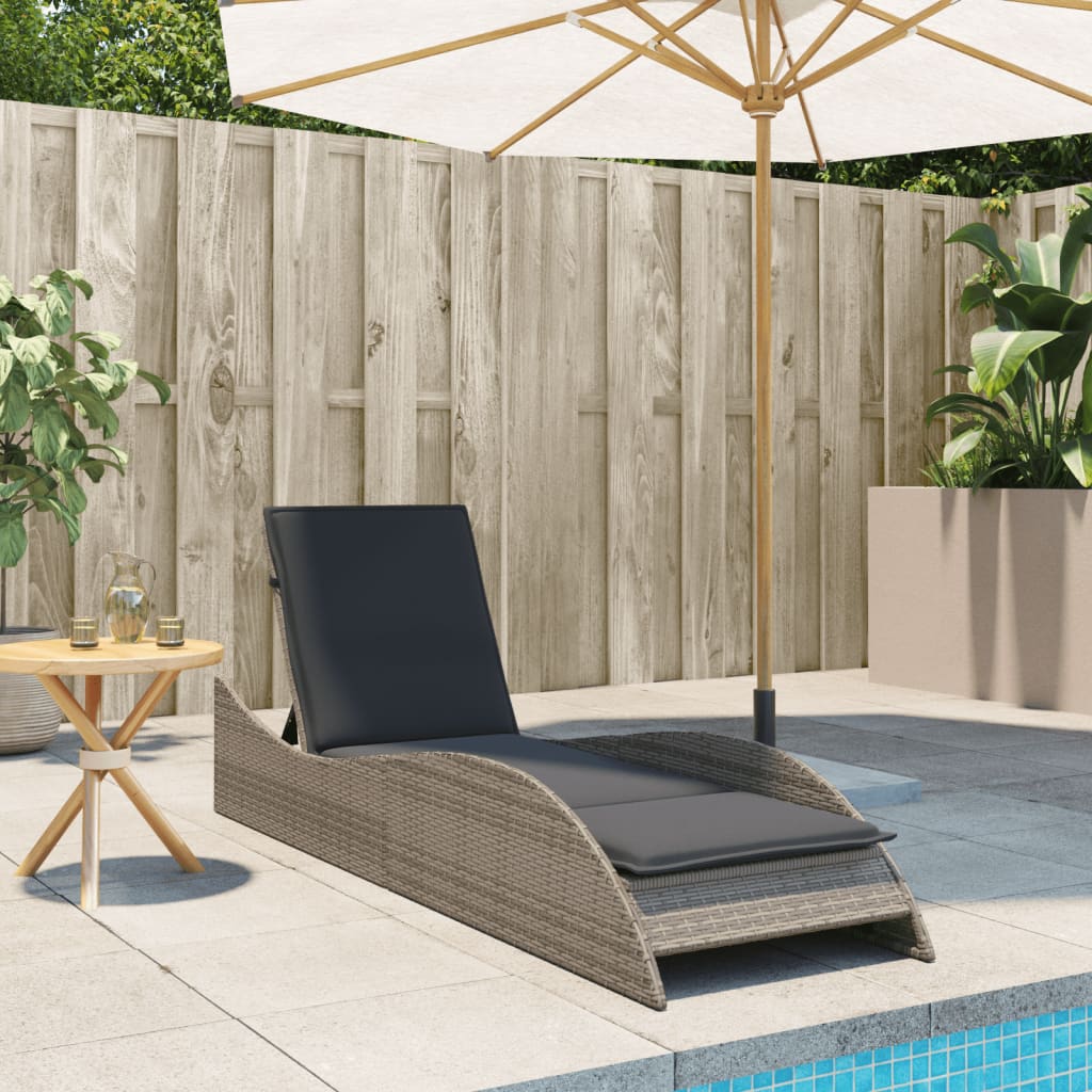 vidaXL Sonnenliege mit Auflage Grau 60x205x73 cm Poly Rattan