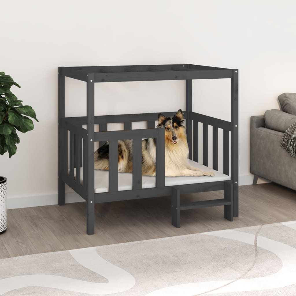 vidaXL Hundebett Grau 105,5x83,5x100 cm Massivholz Kiefer