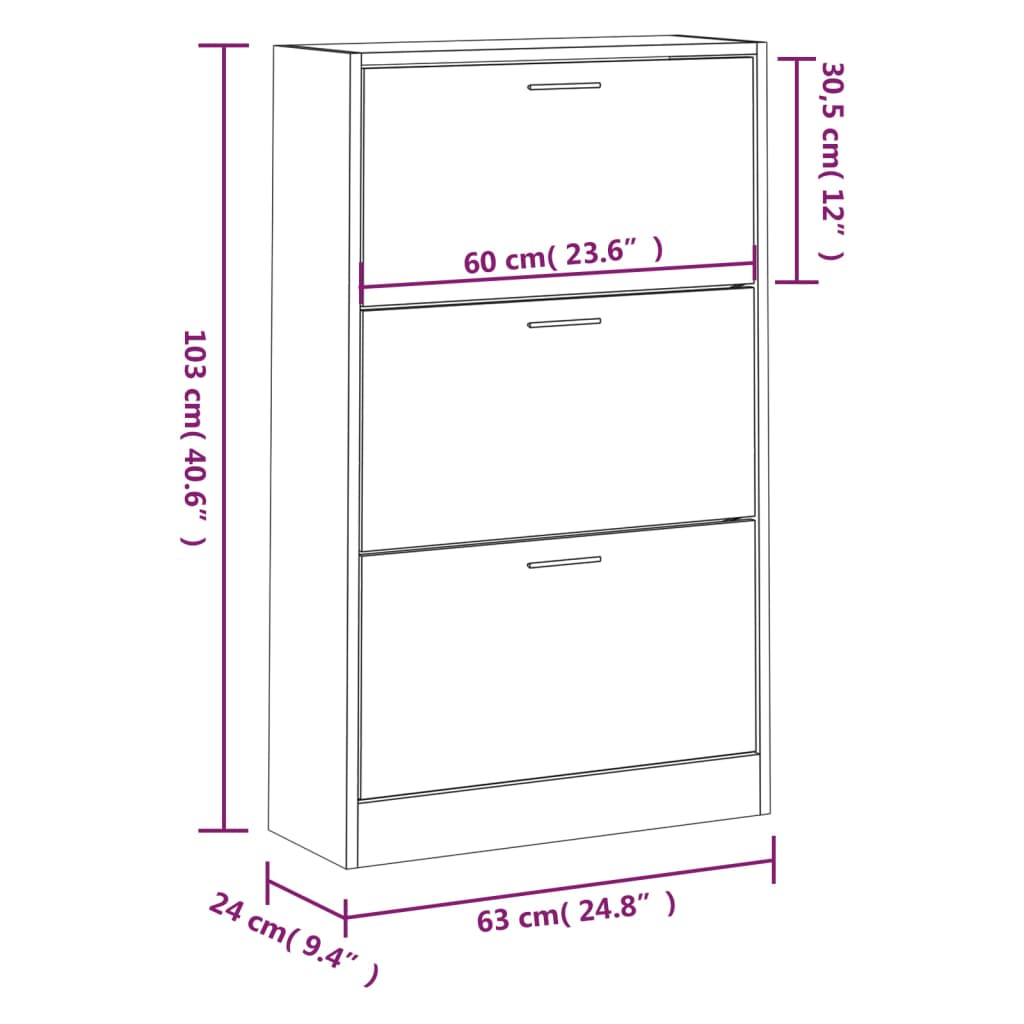 vidaXL Schuhschrank Sonoma-Eiche 63x24x103 cm Holzwerkstoff