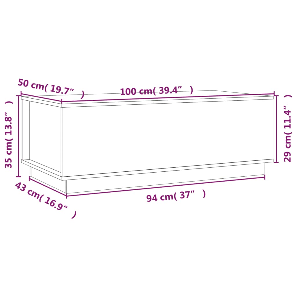 vidaXL Couchtisch Grau 100x50x35 cm Massivholz Kiefer