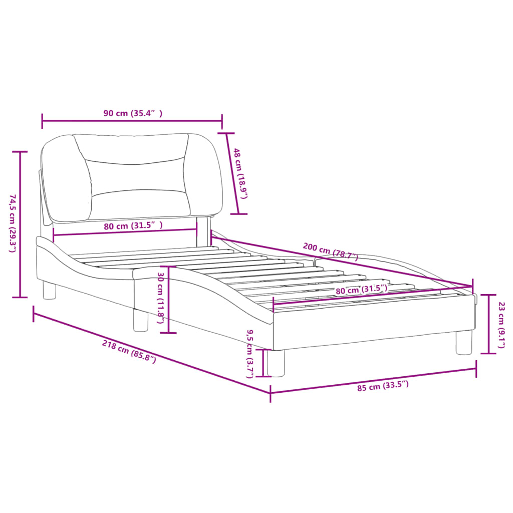 vidaXL Bettgestell mit Kopfteil Blau 80x200 cm Stoff