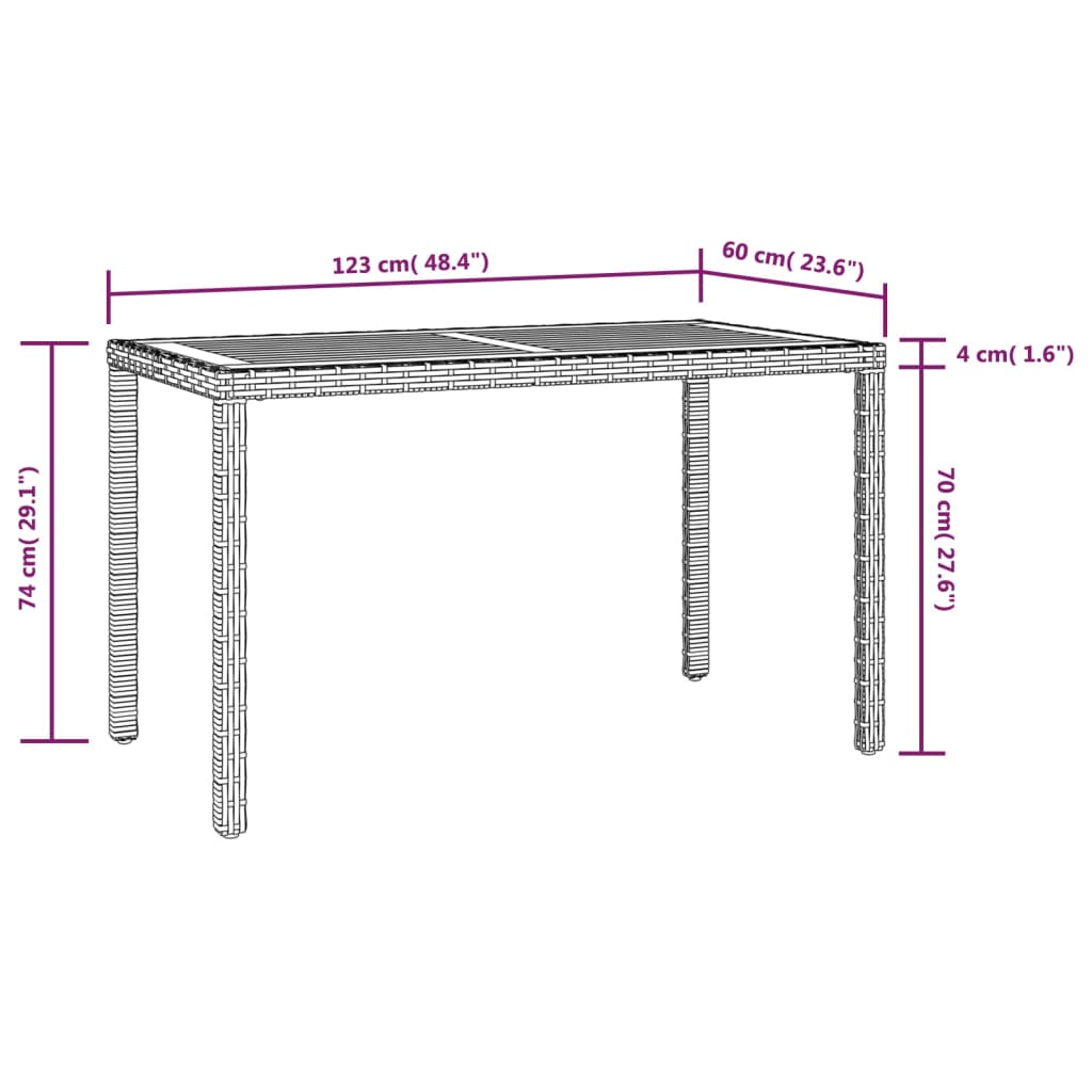 vidaXL Gartentisch Schwarz und Braun 123x60x74 cm Massivholz Akazie