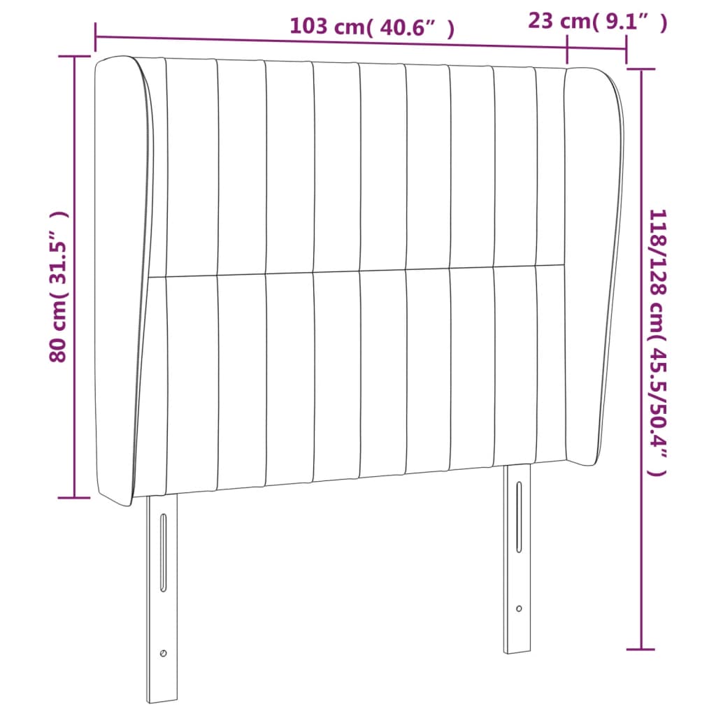 vidaXL Kopfteil mit Ohren Hellgrau 103x23x118/128 cm Samt