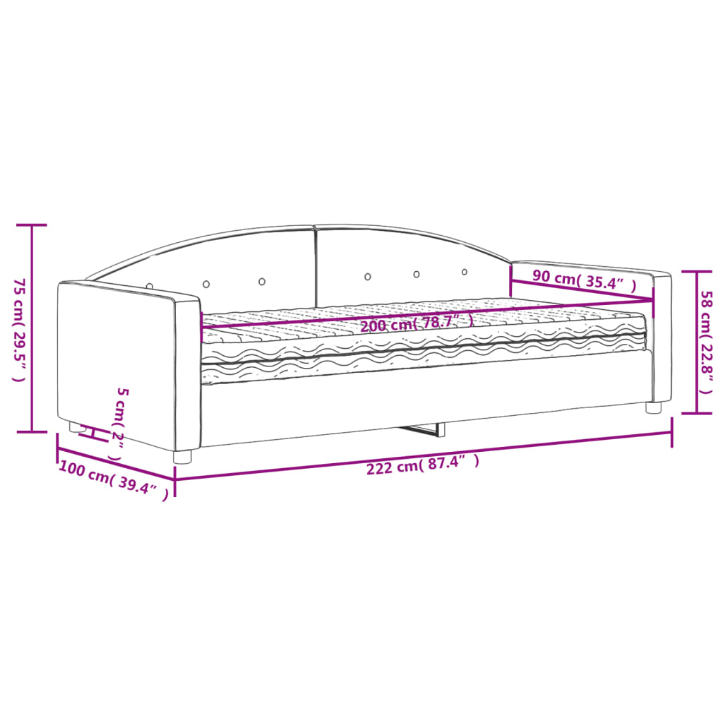 vidaXL Tagesbett mit Matratze Hellgrau 90x200 cm Samt