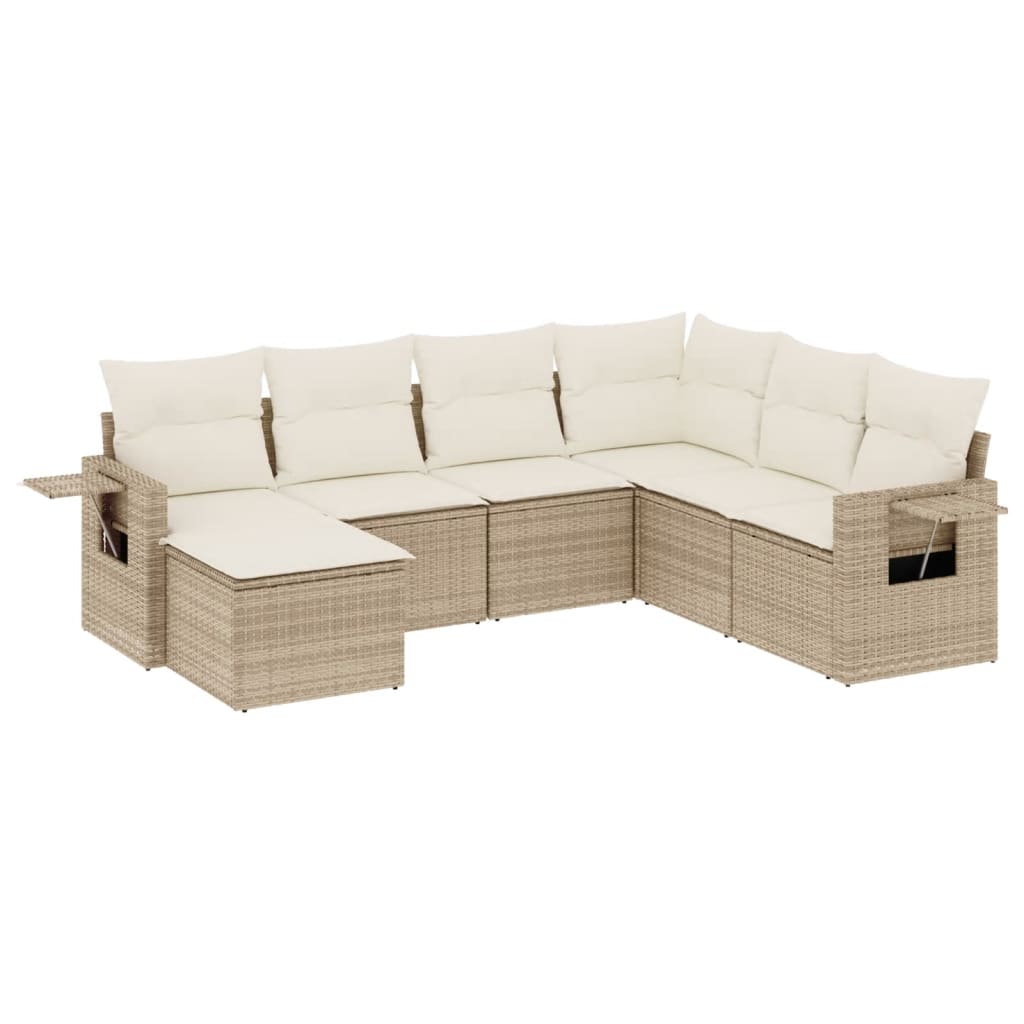 vidaXL 7-tlg. Garten-Sofagarnitur mit Kissen Beige Poly Rattan