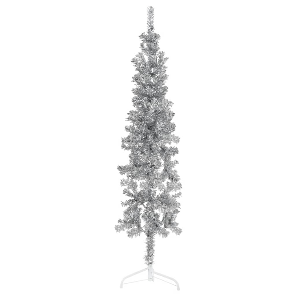 vidaXL Künstlicher Halb-Weihnachtsbaum Ständer Schlank Silbern 150 cm