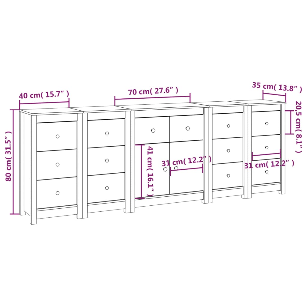 vidaXL Sideboard Weiß 230x35x80 cm Massivholz Kiefer