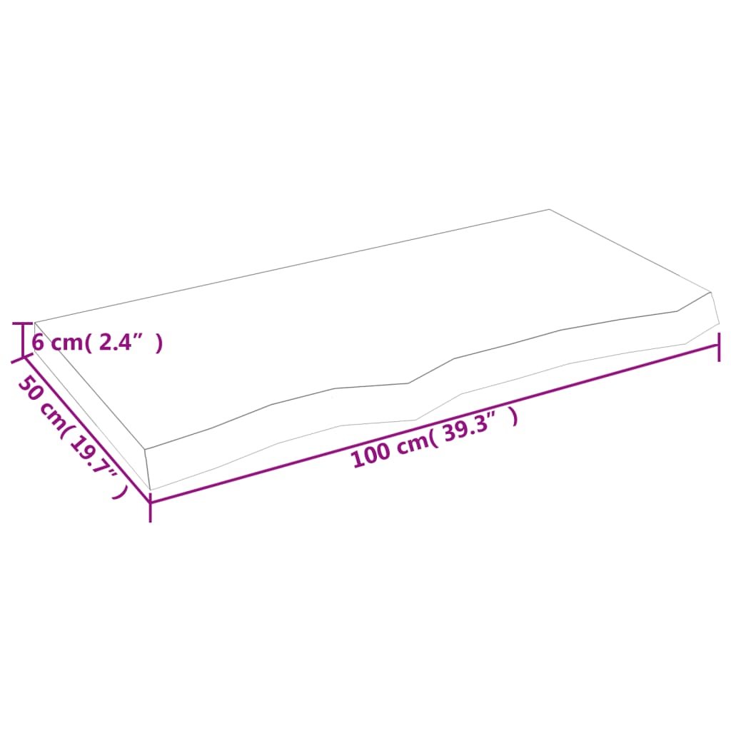 vidaXL Tischplatte 100x50x(2-6) cm Massivholz Eiche Unbehandelt