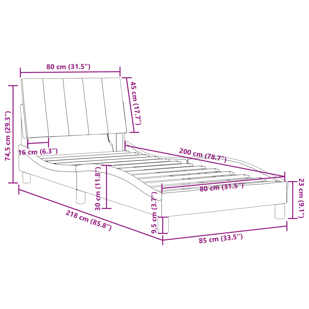 vidaXL Bettgestell mit LED-Leuchten Schwarz 80x200 cm Samt