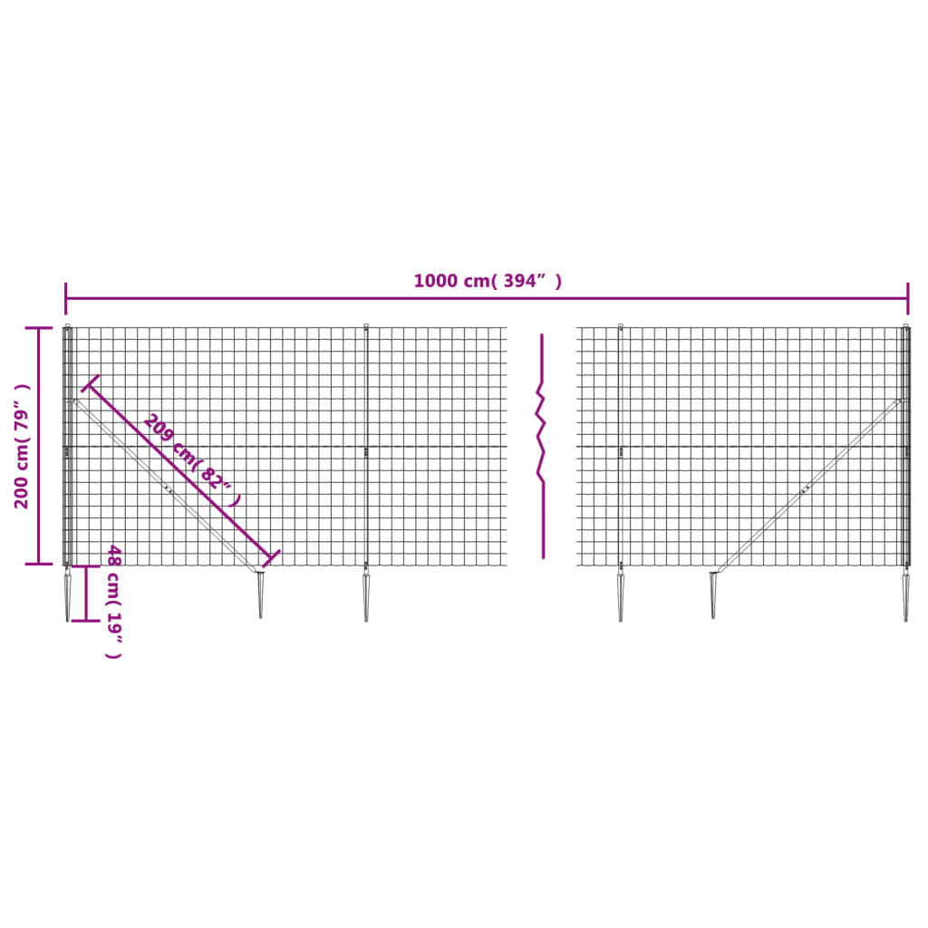 vidaXL Maschendrahtzaun mit Bodenhülsen Grün 2x10 m