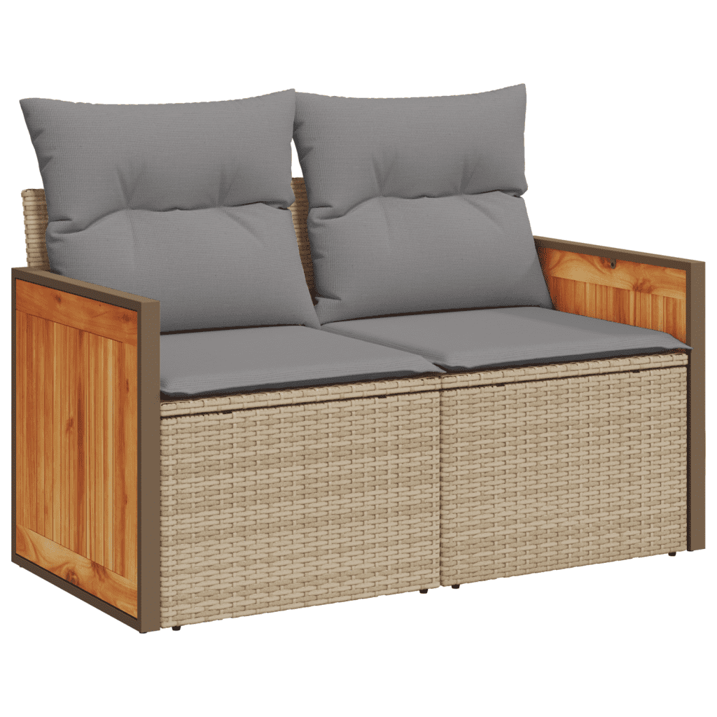 vidaXL 14-tlg. Garten-Sofagarnitur mit Kissen Beige Poly Rattan