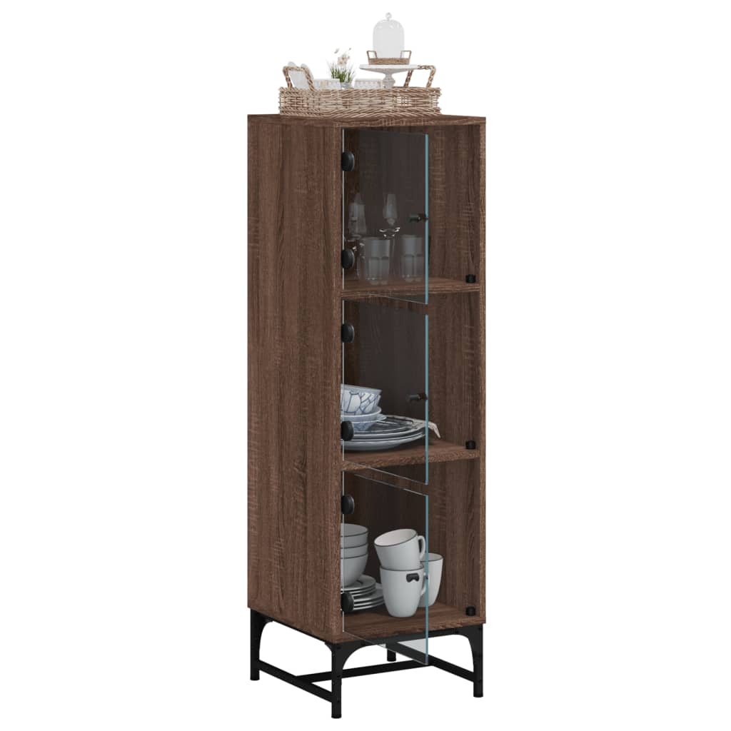 vidaXL Highboard mit Glastüren Braun Eichen-Optik 35x37x120 cm