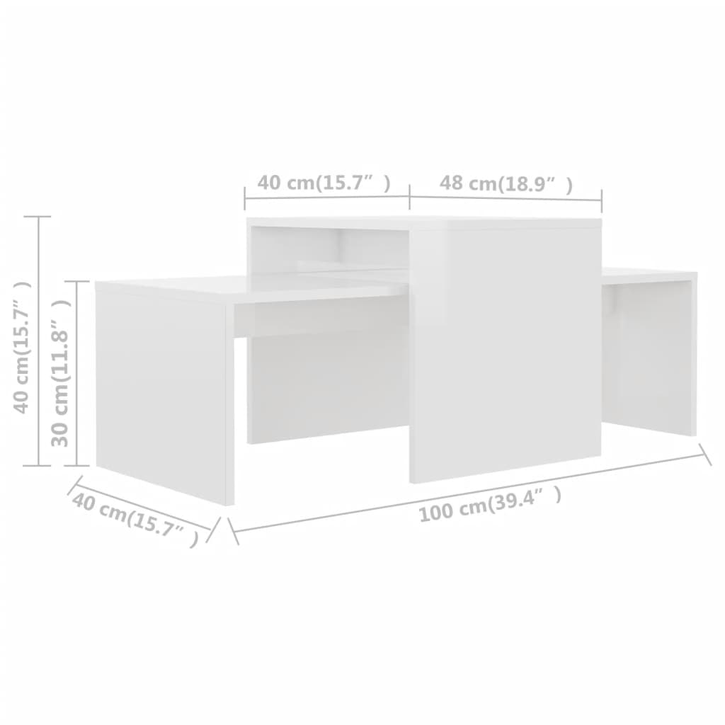 vidaXL Couchtisch-Set Hochglanz-Weiß 100x48x40 cm Holzwerkstoff