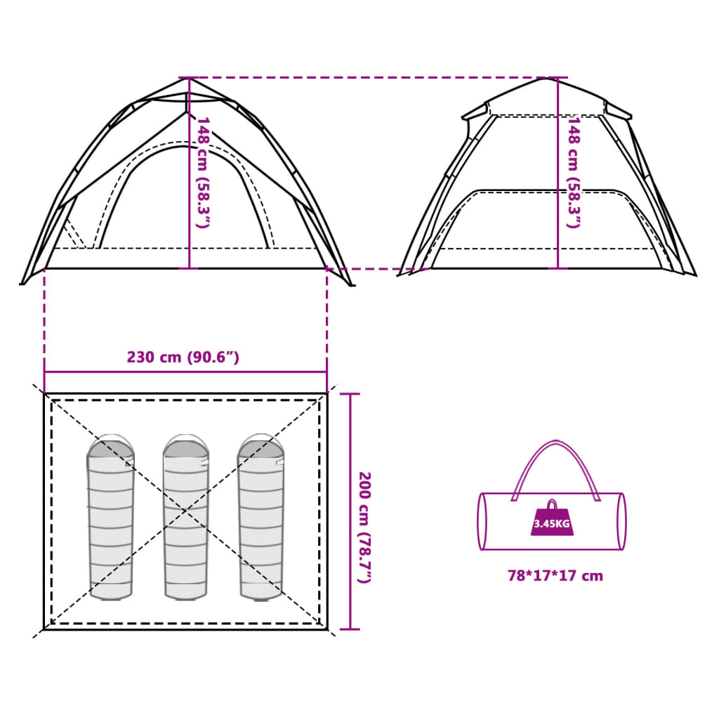 vidaXL Kuppel-Campingzelt 3 Personen Weiß Verdunkelt Quick Release