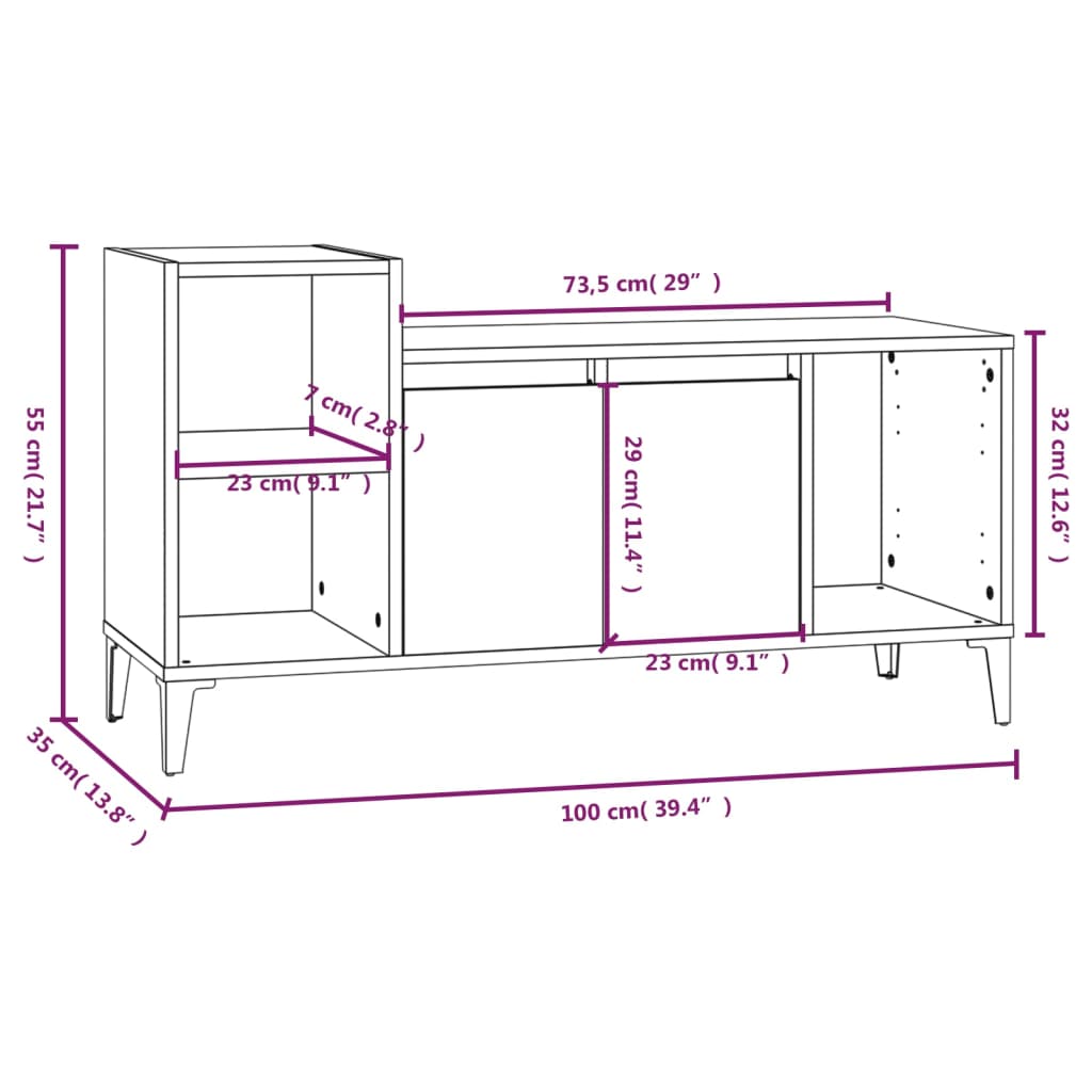 vidaXL TV-Schrank Grau Sonoma 100x35x55 cm Holzwerkstoff