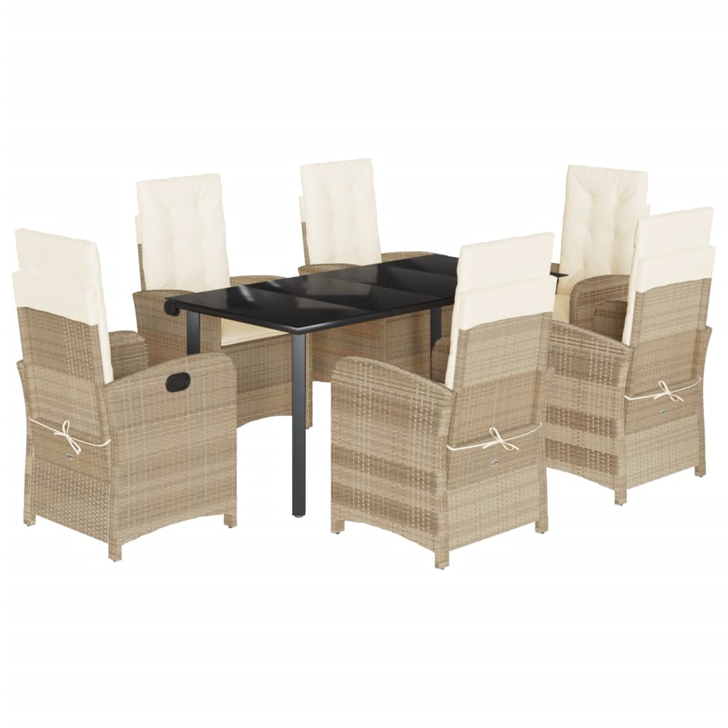 vidaXL 7-tlg. Garten-Essgruppe mit Kissen Beige Poly Rattan