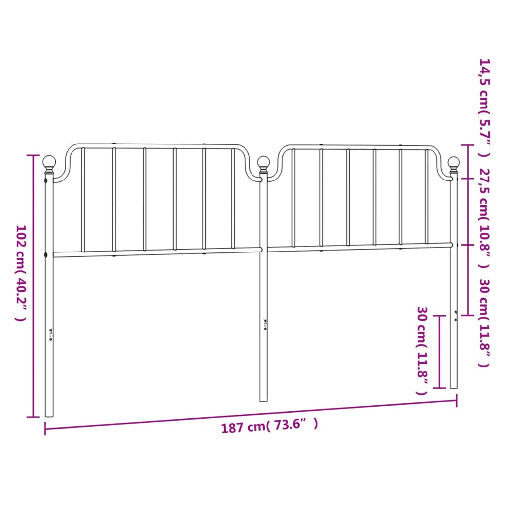 vidaXL Kopfteil Metall Schwarz 180 cm