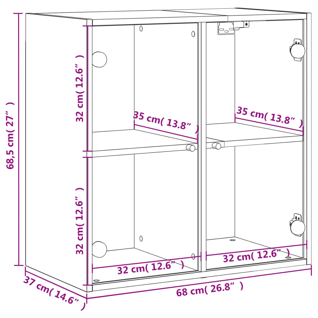 vidaXL Wandschrank mit Glastüren Schwarz 68x37x68,5 cm