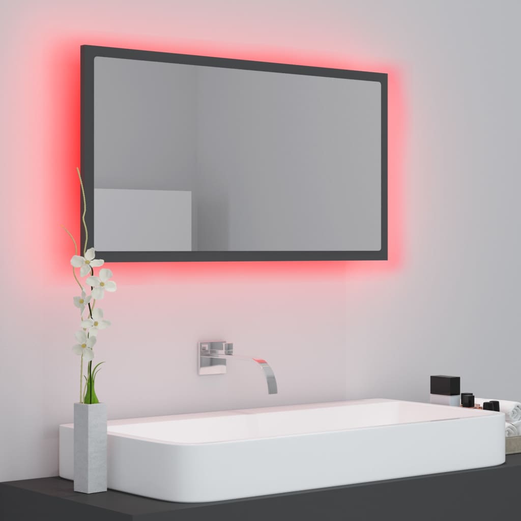 vidaXL LED-Badspiegel Grau 80x8,5x37 cm Acryl