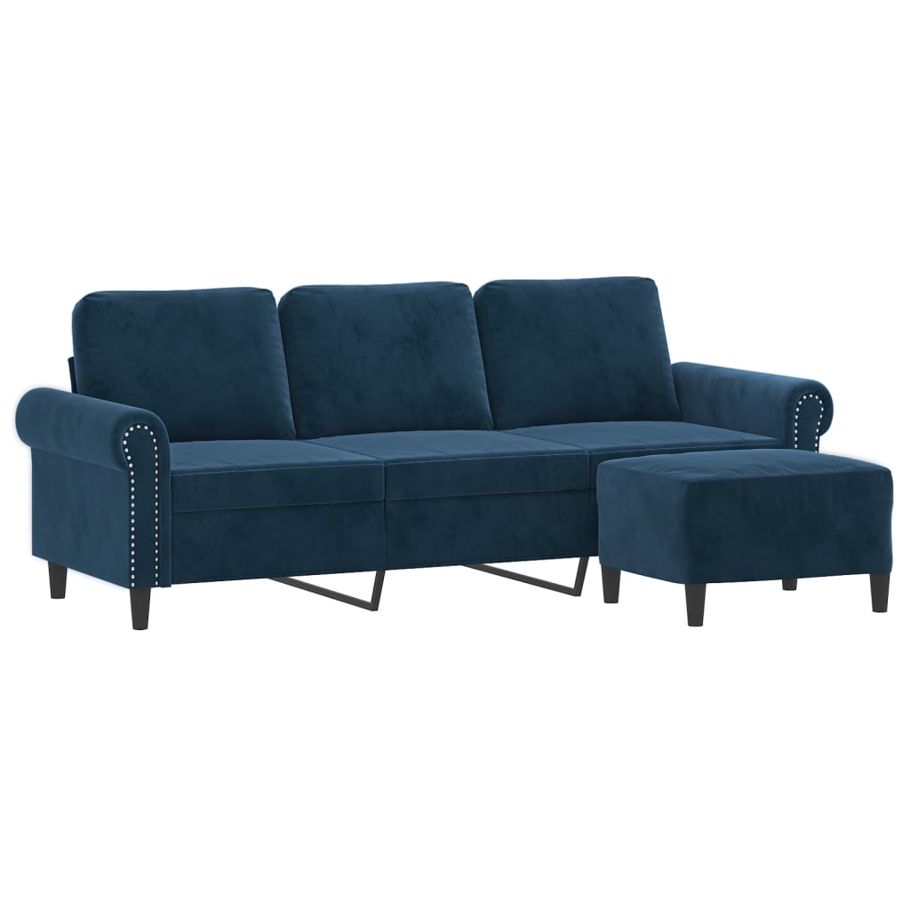 vidaXL 3-Sitzer-Sofa mit Hocker Blau 180 cm Samt